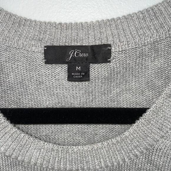 J. Crew Grey Ruffle Long Sleeve Pullover Sweater Cotton Crewneck Knit Women's M - Picture 5 of 7